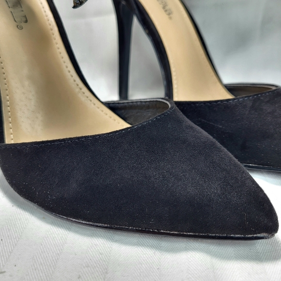 JustFab Lucy Black Pumps Heels SHOES Womens Size 7W Bling Bow Point Toe Just Fab - Picture 14 of 16